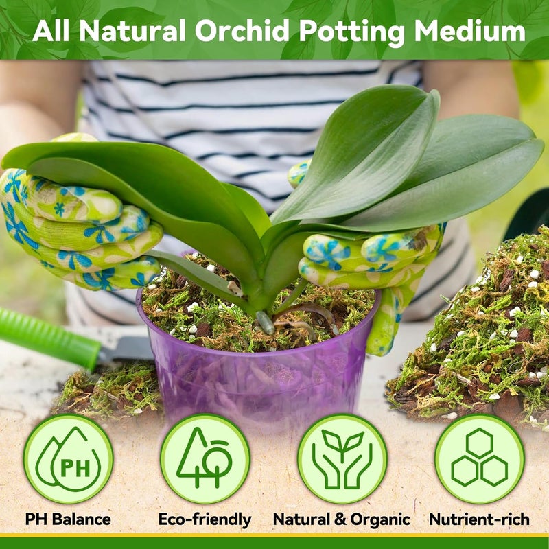 Riare 6QT Orchid Potting Mix for Repotting- Orchid Repotting Kit Include Moss, Pine Bark, Perlite, Coco Peat- Premium Orchid Soil Medium for Indoor Potted Plants Root Ventilation & Expanding - Image 4